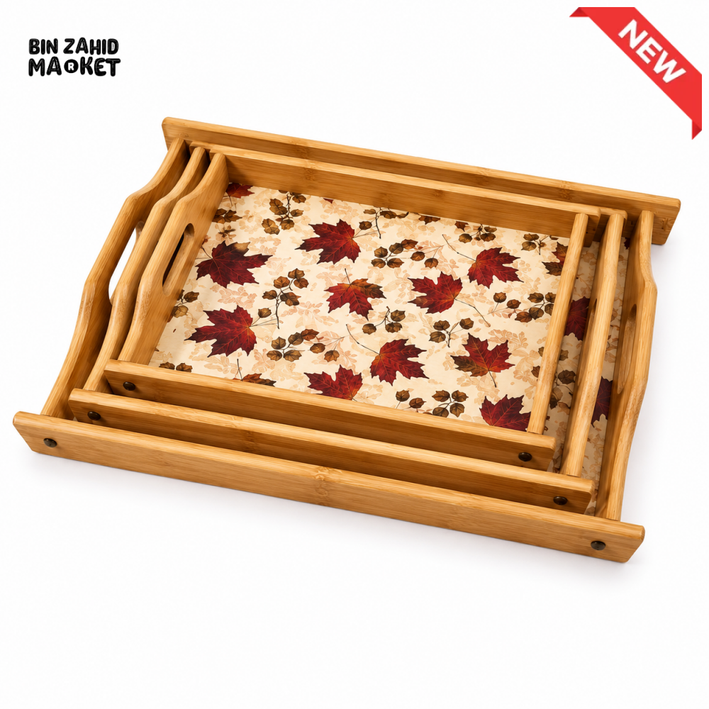 LUXEWOOD 3-PIECE RECTANGULAR WOODEN SERVING TRAY SET - AUTUMN MAPLE