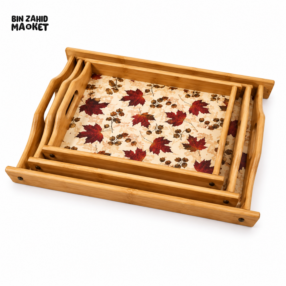 LUXEWOOD 3-PIECE RECTANGULAR WOODEN SERVING TRAY SET - AUTUMN MAPLE
