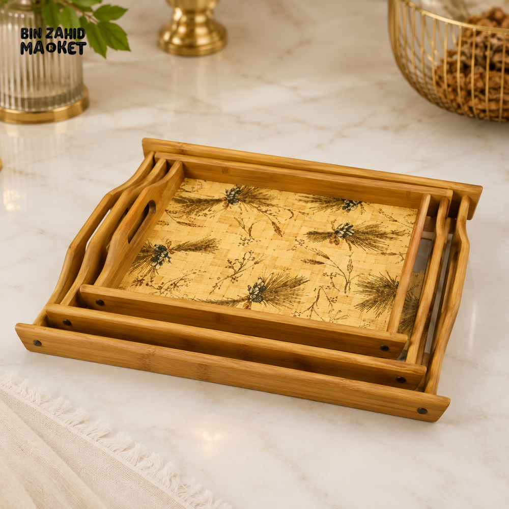 LUXEWOOD 3-PIECE RECTANGULAR WOODEN SERVING TRAY SET - PINE FOREST