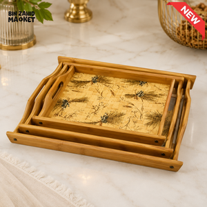 LUXEWOOD 3-PIECE RECTANGULAR WOODEN SERVING TRAY SET - PINE FOREST
