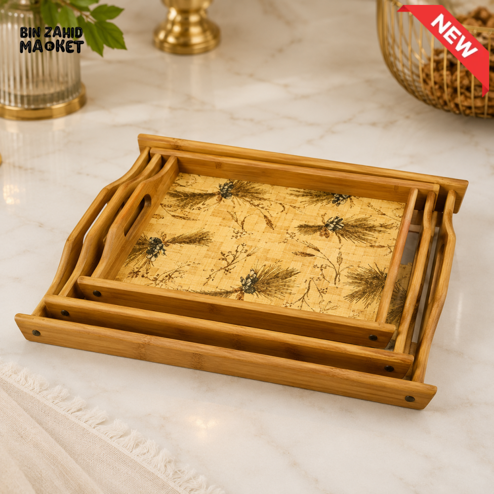 LUXEWOOD 3-PIECE RECTANGULAR WOODEN SERVING TRAY SET - PINE FOREST