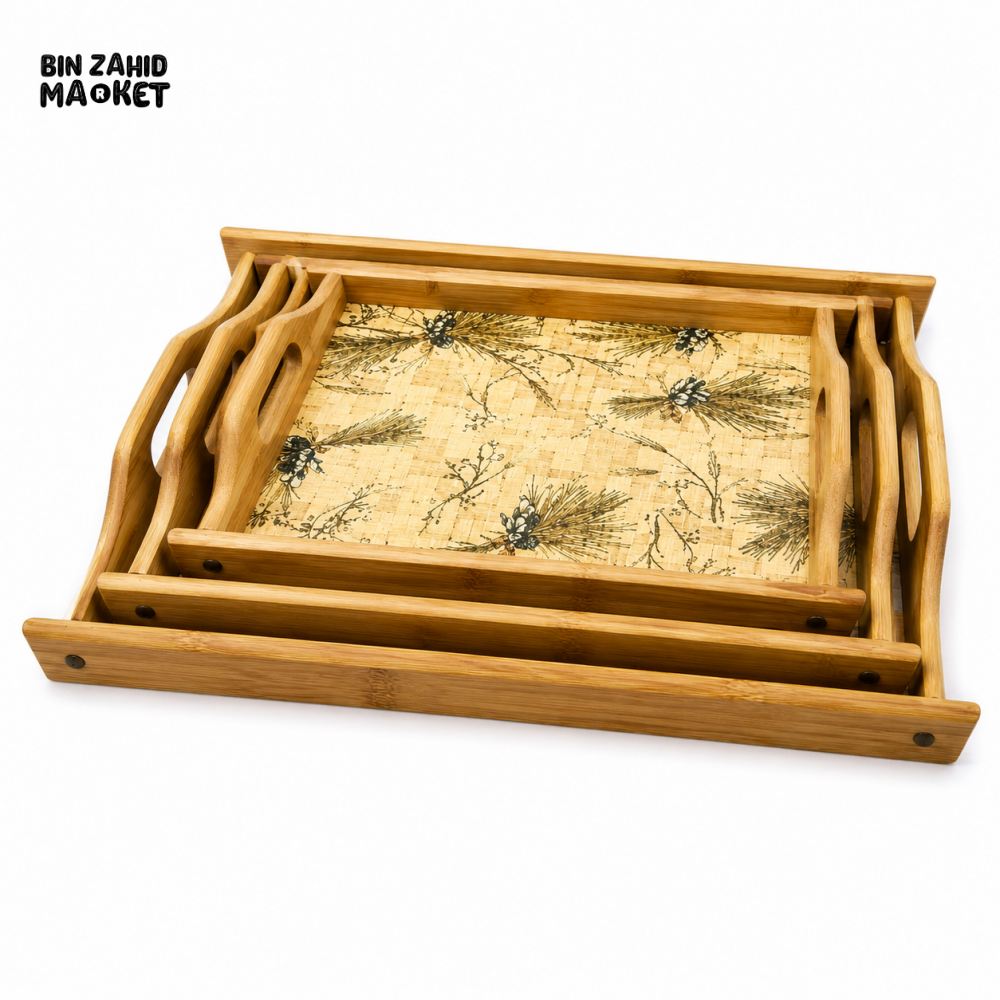 LUXEWOOD 3-PIECE RECTANGULAR WOODEN SERVING TRAY SET - PINE FOREST