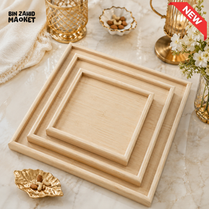 LUXEWOOD 3-PIECE WOODEN SERVING TRAY SET - BEIGE WOOD