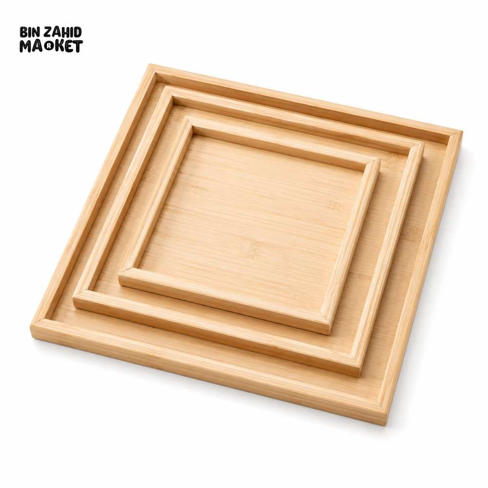 LUXEWOOD 3-PIECE WOODEN SERVING TRAY SET - BEIGE WOOD