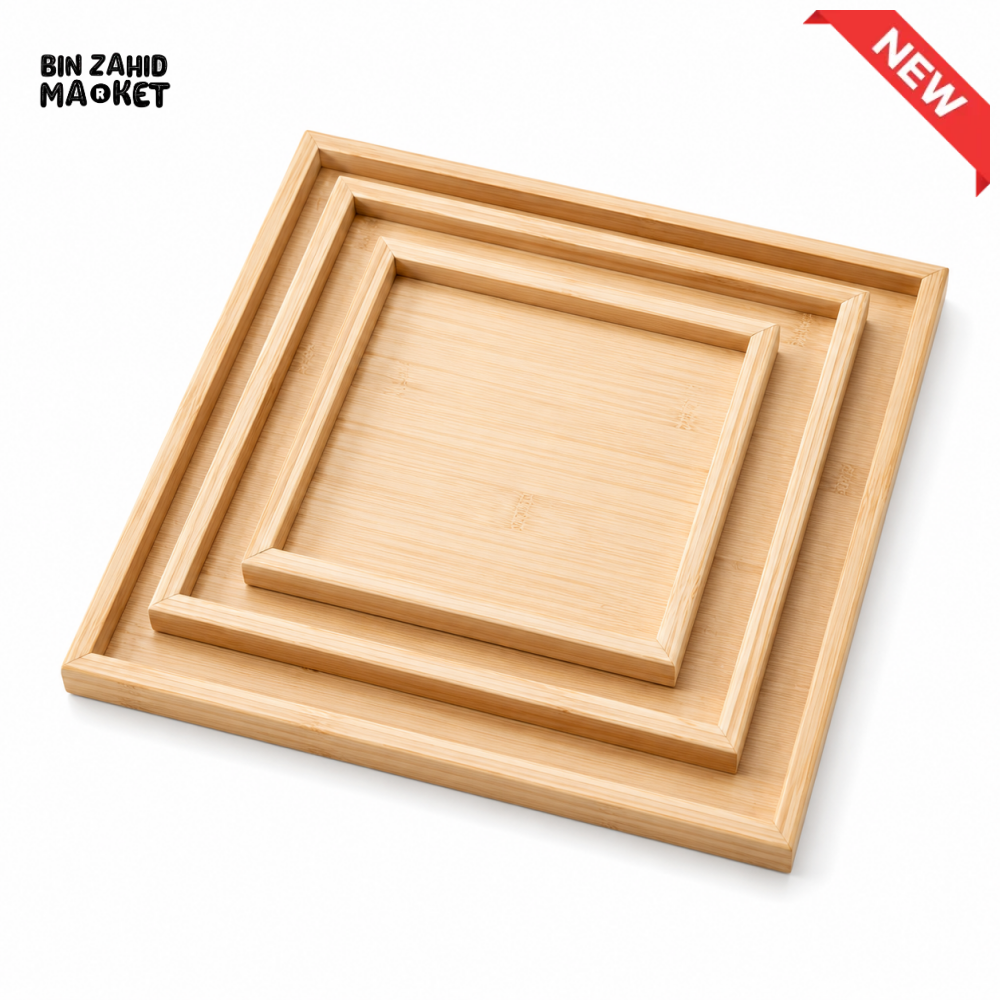 LUXEWOOD 3-PIECE WOODEN SERVING TRAY SET - BEIGE WOOD