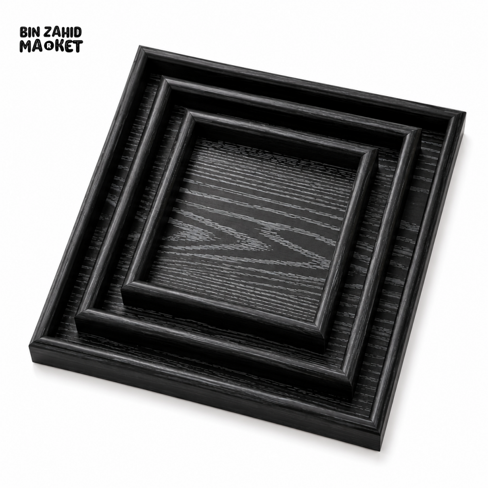 LUXEWOOD 3-PIECE WOODEN SERVING TRAY SET - BLACK WOOD