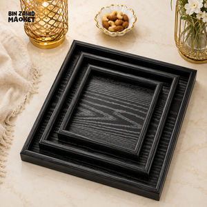 LUXEWOOD 3-PIECE WOODEN SERVING TRAY SET - BLACK WOOD