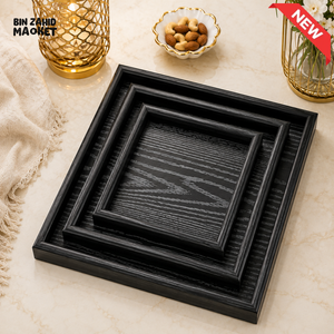LUXEWOOD 3-PIECE WOODEN SERVING TRAY SET - BLACK WOOD