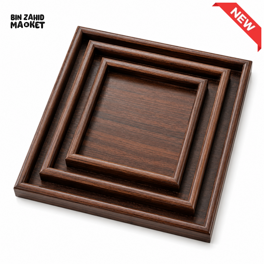 LUXEWOOD 3-PIECE WOODEN SERVING TRAY SET - DARK WALNUT