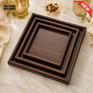 LUXEWOOD 3-PIECE WOODEN SERVING TRAY SET - DARK WALNUT
