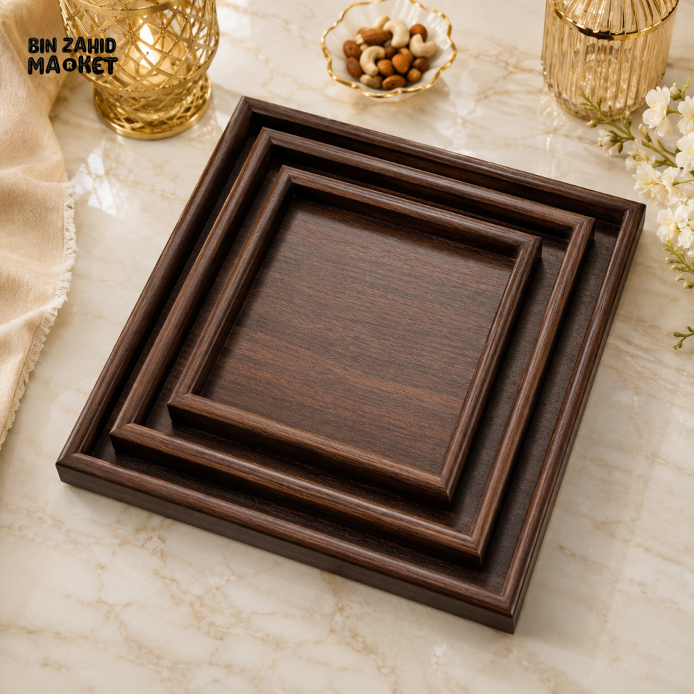 LUXEWOOD 3-PIECE WOODEN SERVING TRAY SET - DARK WALNUT