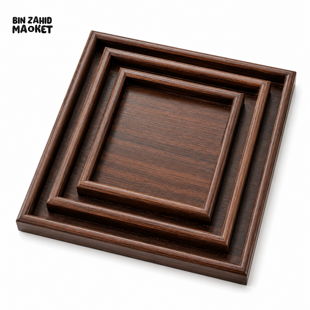 LUXEWOOD 3-PIECE WOODEN SERVING TRAY SET - DARK WALNUT