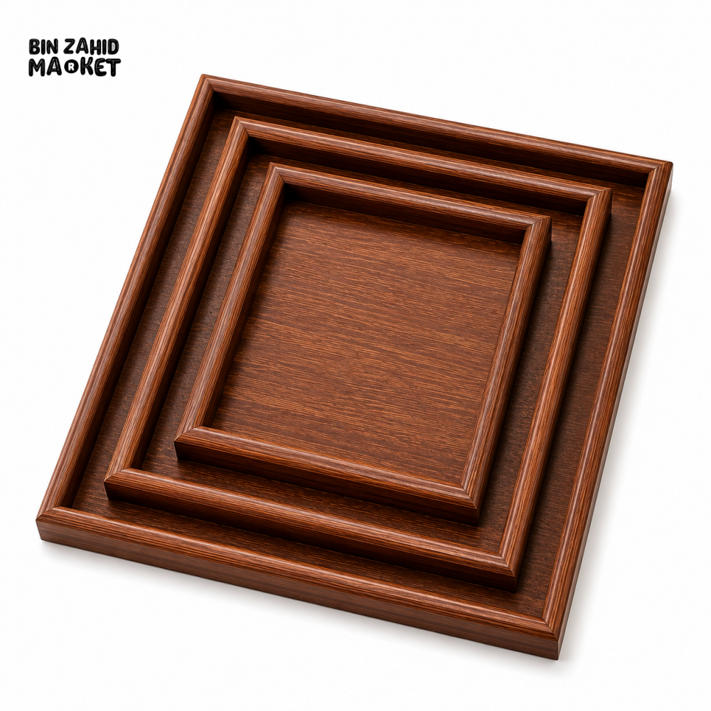 LUXEWOOD 3-PIECE WOODEN SERVING TRAY SET - MAHOGANY WOOD
