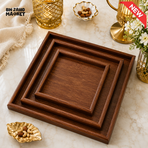 LUXEWOOD 3-PIECE WOODEN SERVING TRAY SET - MAHOGANY WOOD