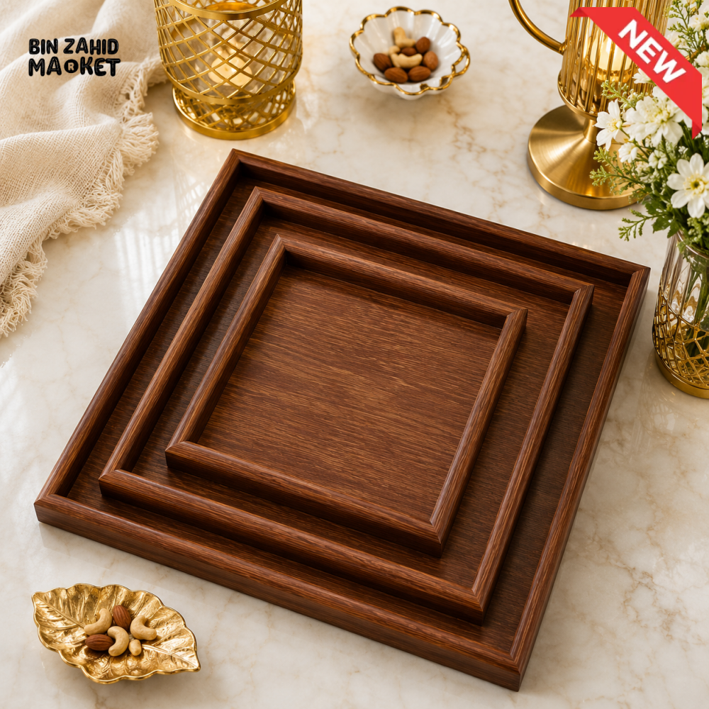 LUXEWOOD 3-PIECE WOODEN SERVING TRAY SET - MAHOGANY WOOD