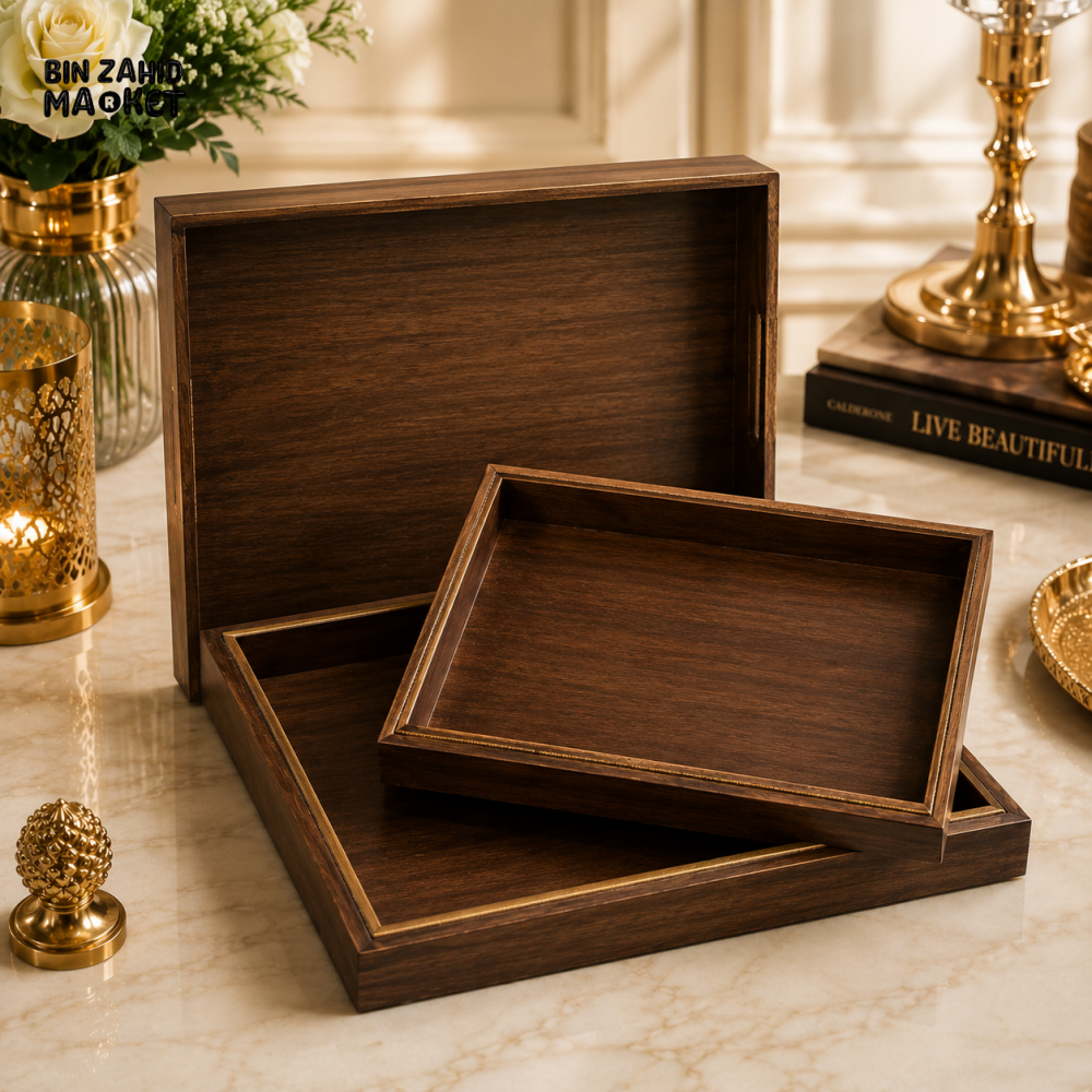 LUXEWOOD PREMIUM 3-PIECE RECTANGULAR WOODEN SERVING TRAY SET - Trays