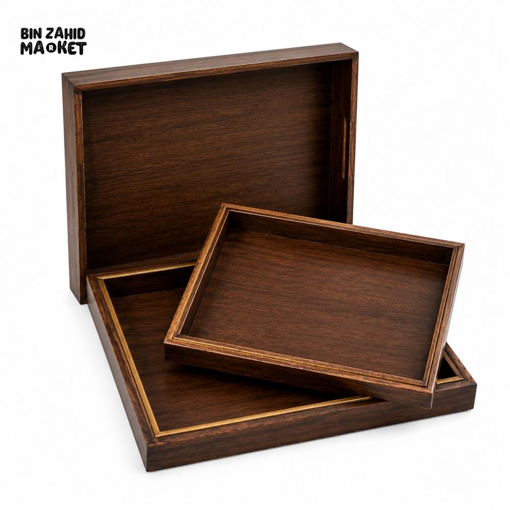 LUXEWOOD PREMIUM 3-PIECE RECTANGULAR WOODEN SERVING TRAY SET - Trays