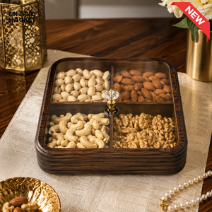 LUXEWOOD PREMIUM 4-PARTITION WOODEN DRY FRUIT & SNACK SERVING BOX