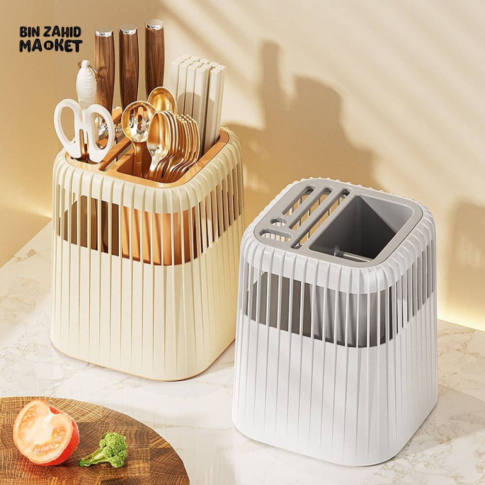 LUXOMOVE KITCHEN ROTATING KNIFE RACK – MULTIFUNCTIONAL STORAGE TUBE FOR KNIVES SPOONS & CHOPSTICKS COUNTERTOP ORGANIZER