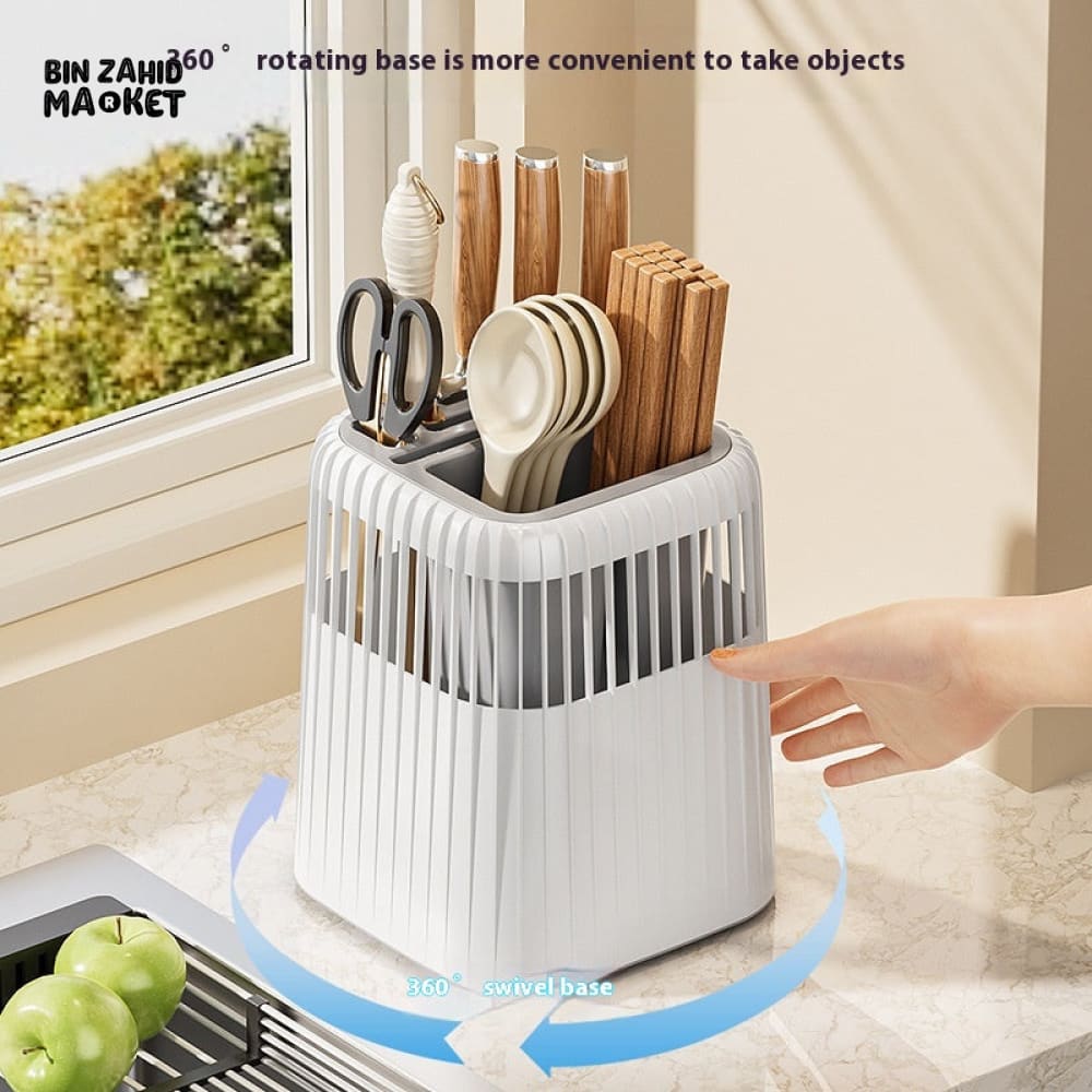 LUXOMOVE KITCHEN ROTATING KNIFE RACK – MULTIFUNCTIONAL STORAGE TUBE FOR KNIVES SPOONS & CHOPSTICKS COUNTERTOP ORGANIZER