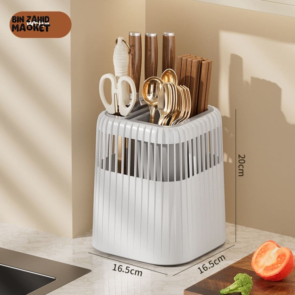 LUXOMOVE KITCHEN ROTATING KNIFE RACK – MULTIFUNCTIONAL STORAGE TUBE FOR KNIVES SPOONS & CHOPSTICKS COUNTERTOP ORGANIZER