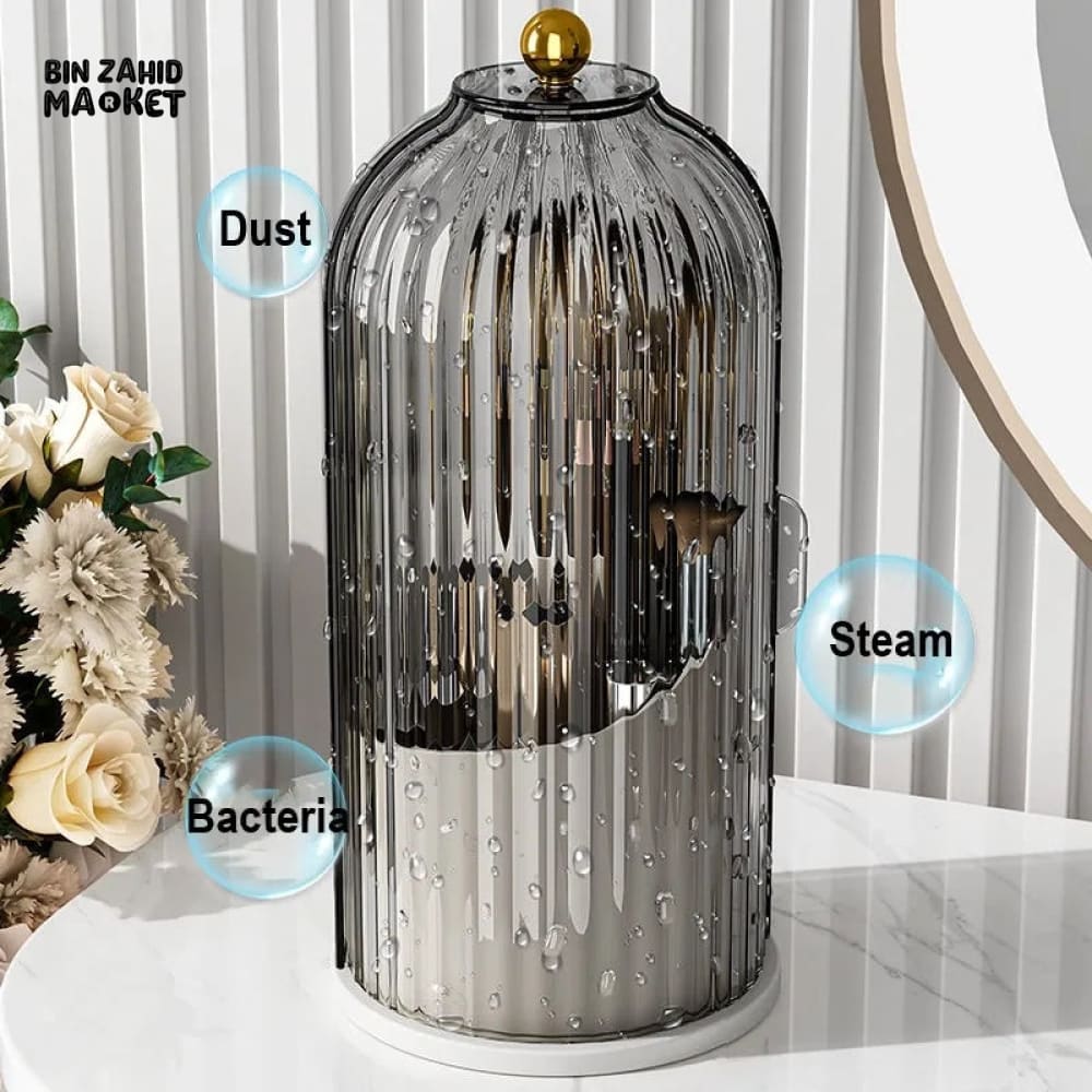 LUXOR ROTATING MAKEUP BRUSH HOLDER - CLEAR CAGE Black
