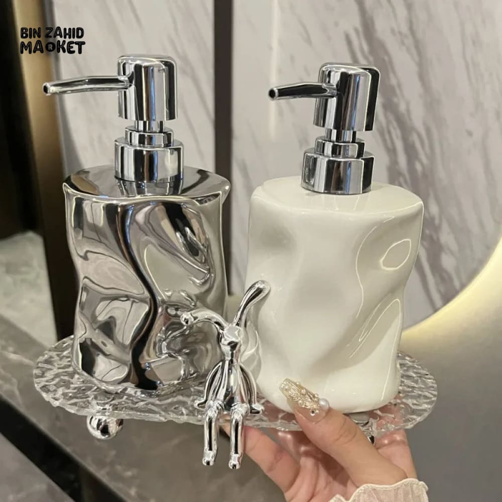 LUXORMOVE CERAMIC SOAP DISPENSER SET WITH DECORATIVE TRAY