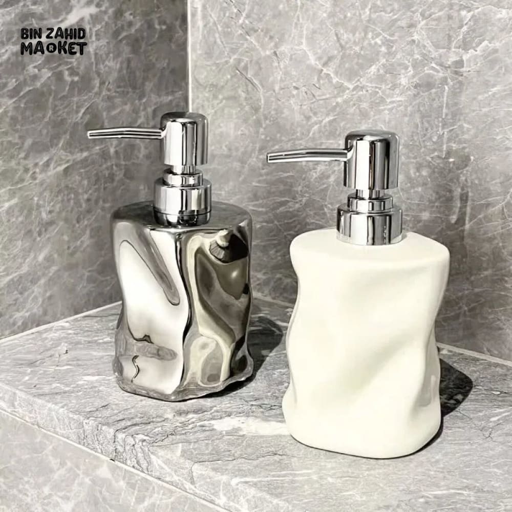 LUXORMOVE CERAMIC SOAP DISPENSER SET WITH DECORATIVE TRAY