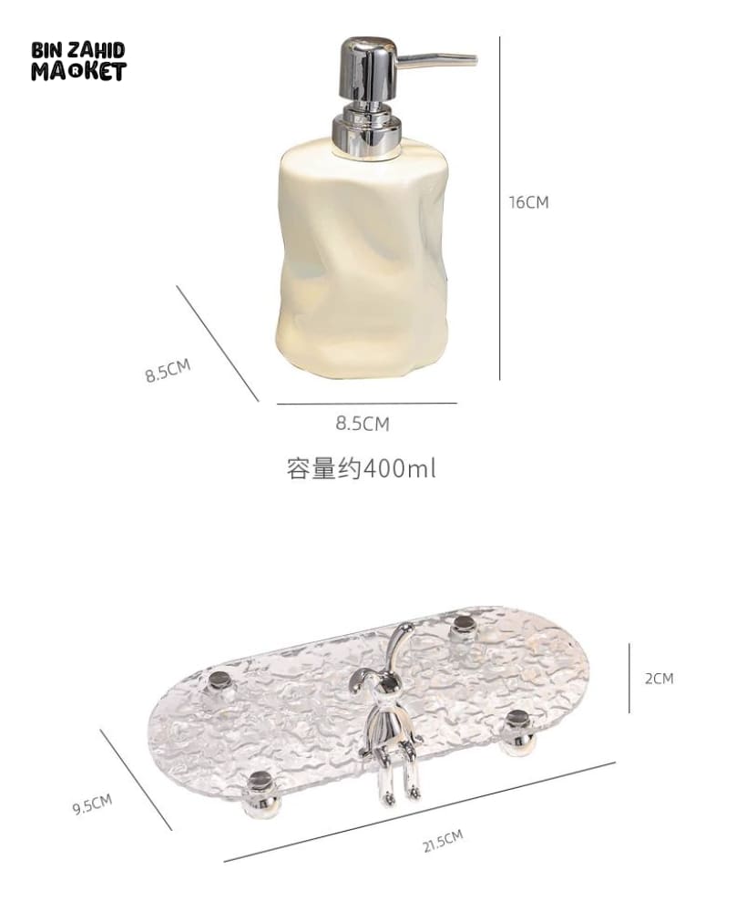 LUXORMOVE CERAMIC SOAP DISPENSER SET WITH DECORATIVE TRAY