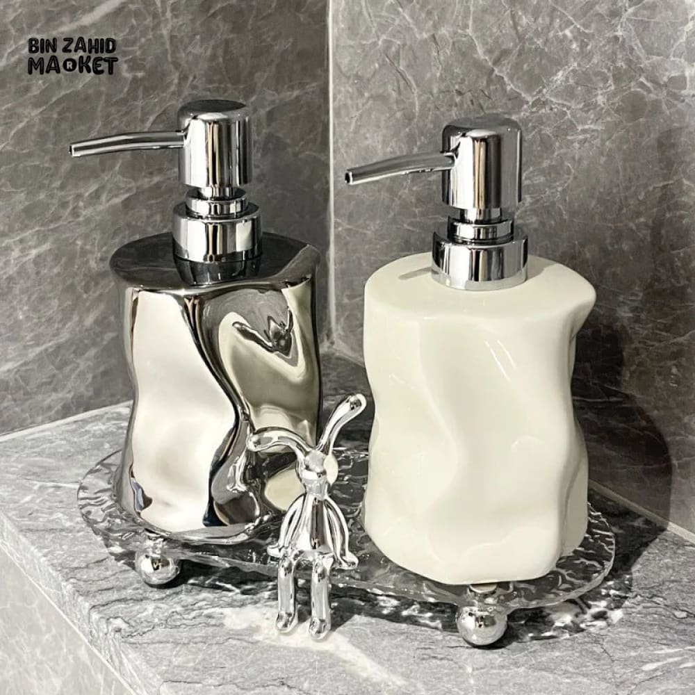 LUXORMOVE CERAMIC SOAP DISPENSER SET WITH DECORATIVE TRAY