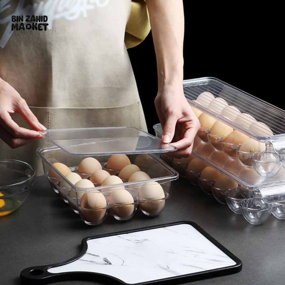 LUXORMOVE CLEAR COVERED EGG HOLDER FOR REFRIGERATOR – STACKABLE PLASTIC TRAY STORAGE BOX DISPENSER