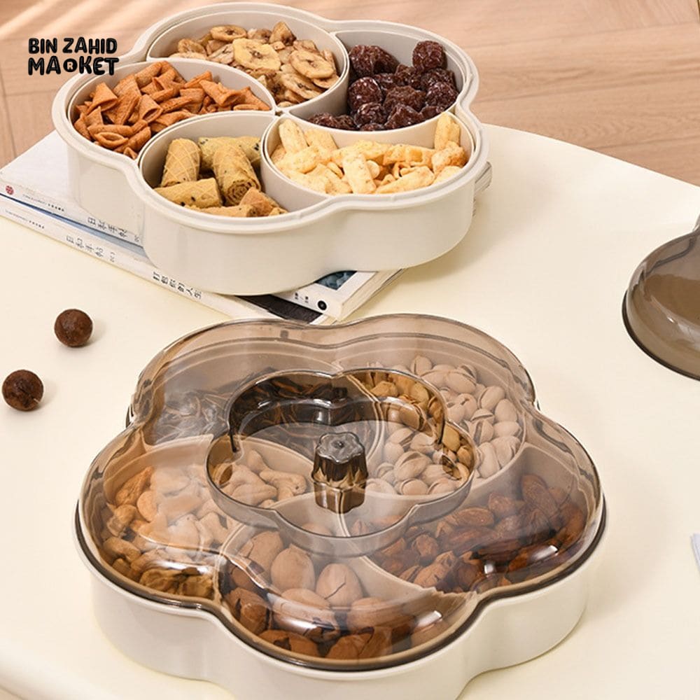 LUXORMOVE DIVIDED SNACK SERVING TRAY WITH LID – DUSTPROOF FRUIT & CANDY BOWL