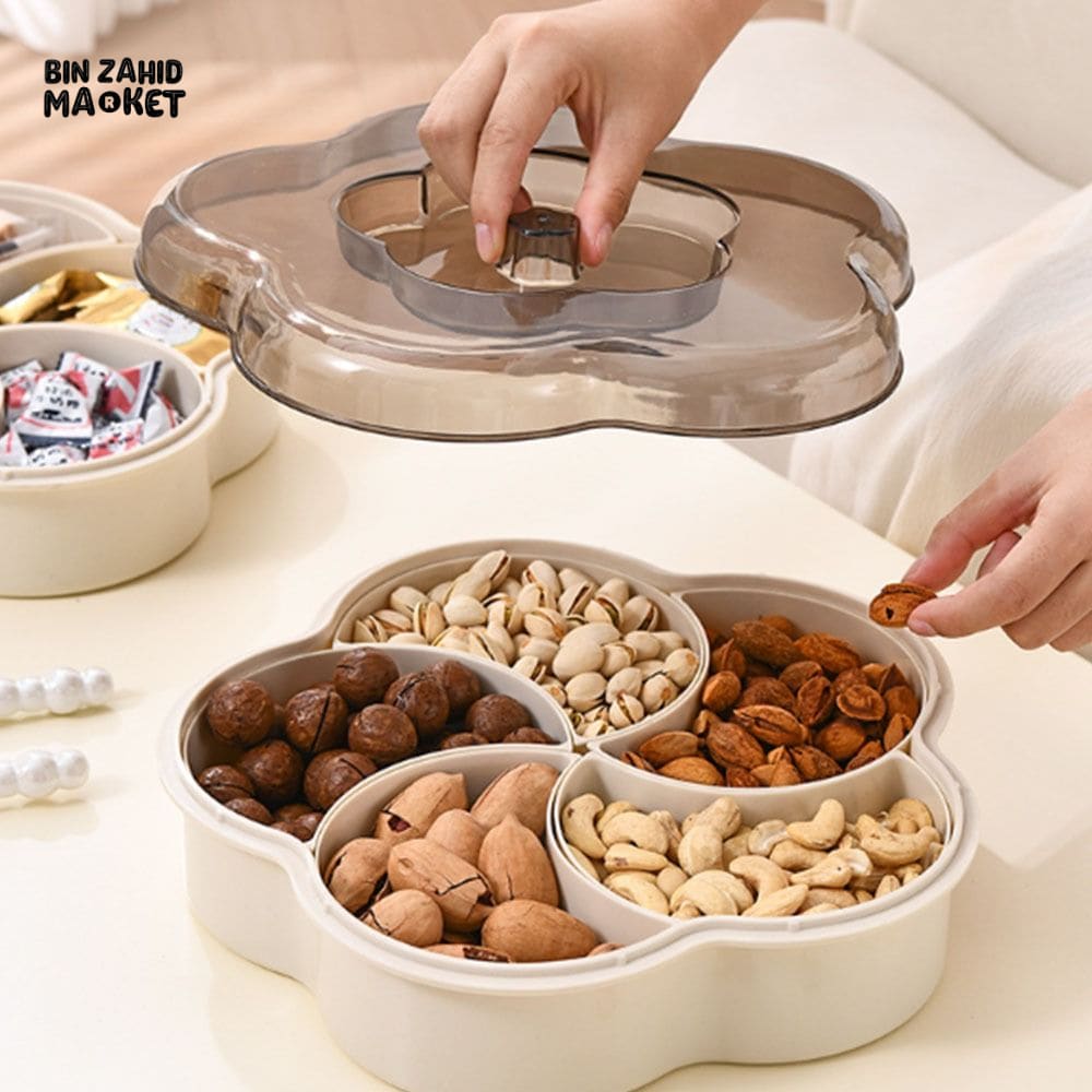 LUXORMOVE DIVIDED SNACK SERVING TRAY WITH LID – DUSTPROOF FRUIT & CANDY BOWL