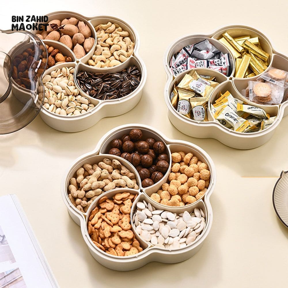 LUXORMOVE DIVIDED SNACK SERVING TRAY WITH LID – DUSTPROOF FRUIT & CANDY BOWL