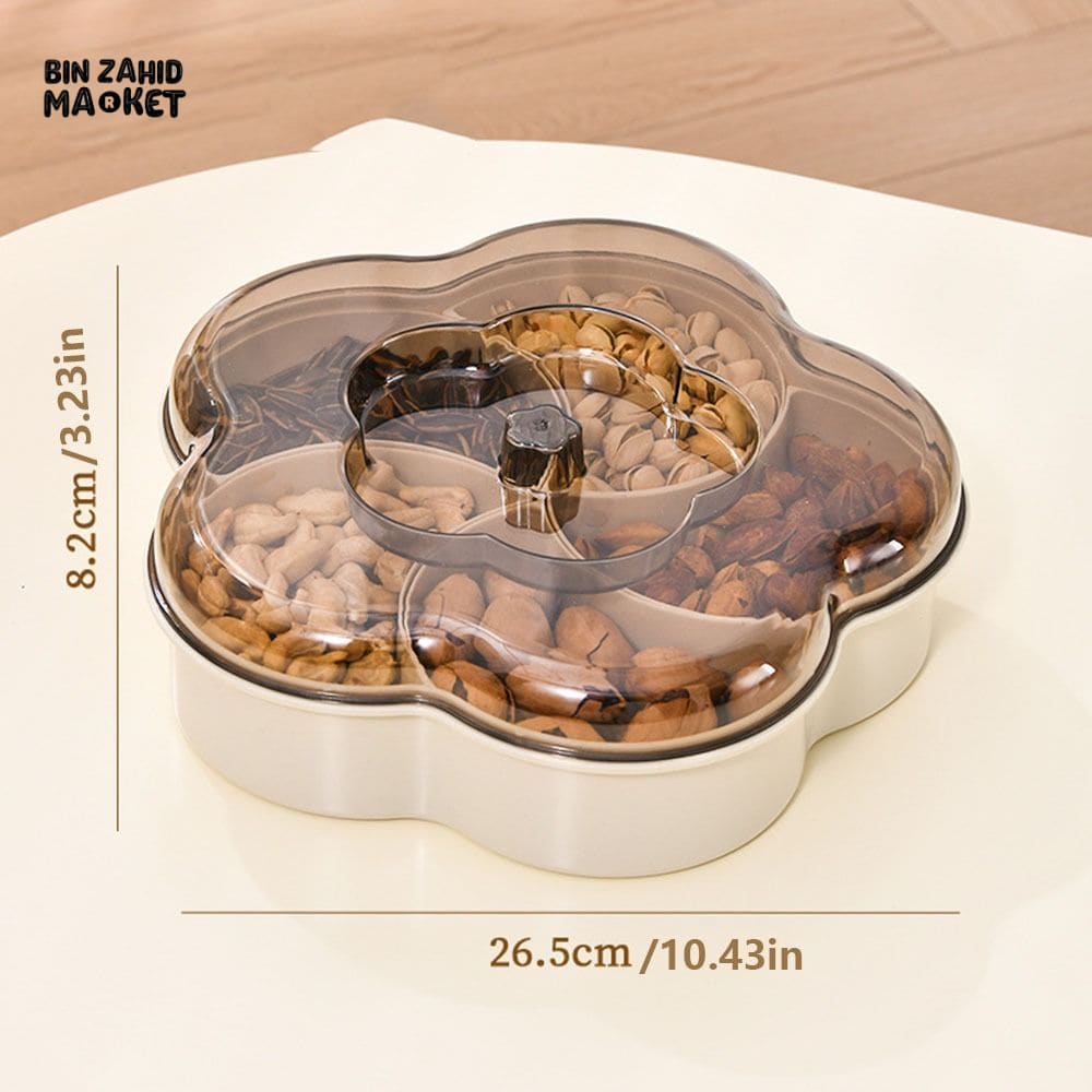 LUXORMOVE DIVIDED SNACK SERVING TRAY WITH LID – DUSTPROOF FRUIT & CANDY BOWL
