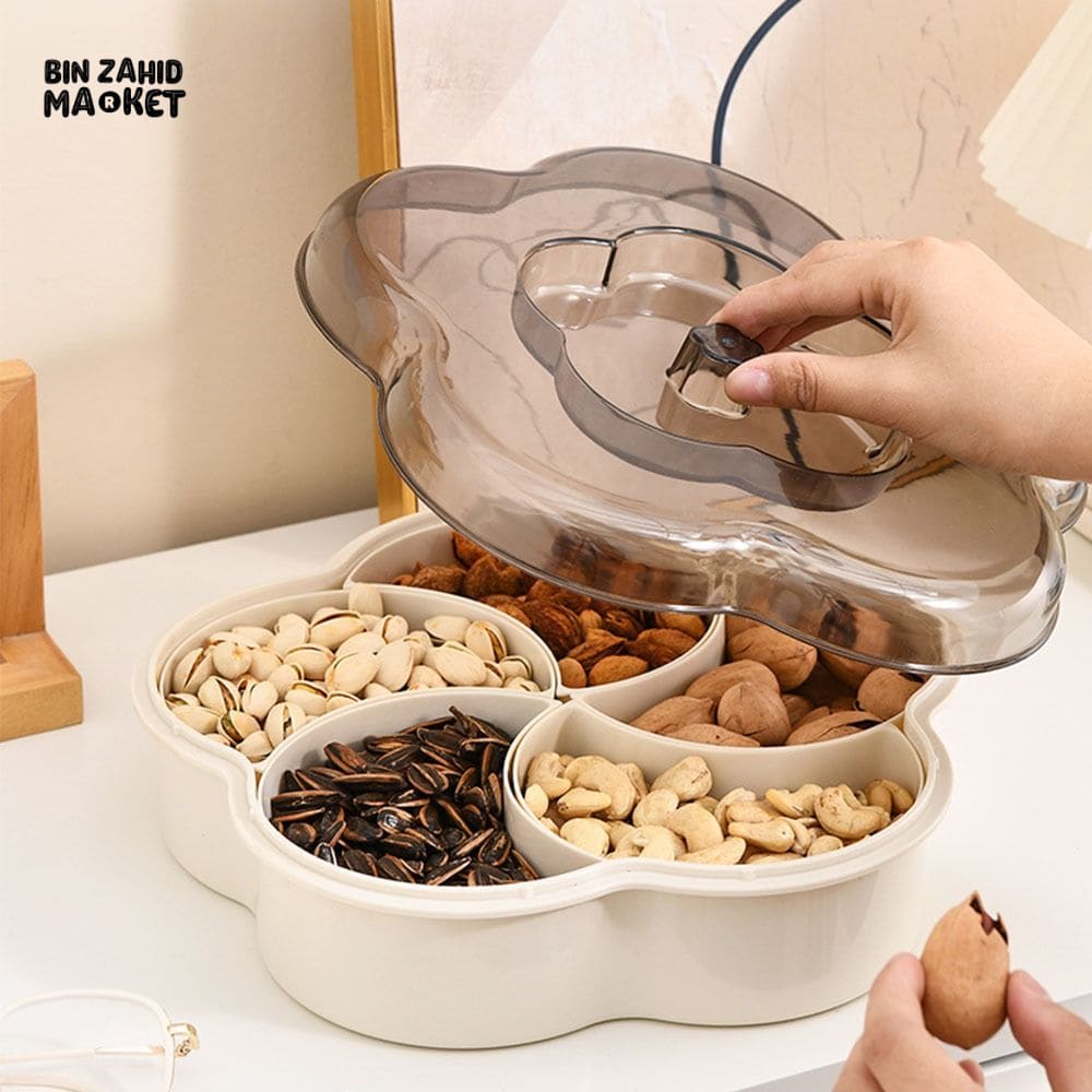 LUXORMOVE DIVIDED SNACK SERVING TRAY WITH LID – DUSTPROOF FRUIT & CANDY BOWL