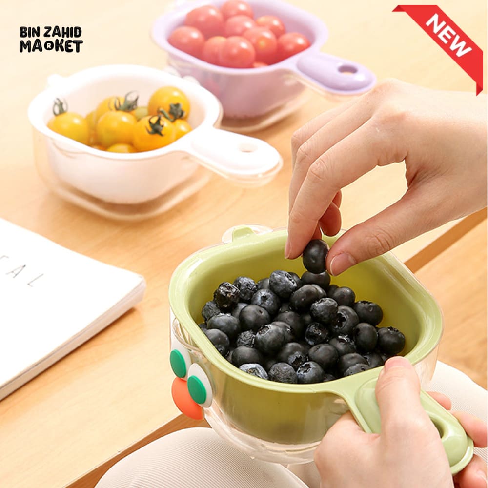 LUXORMOVE DOUBLE LAYER VEGETABLE & FRUIT BASKET – 2 IN 1 THICKENED DRAIN FILTER WITH CUTE HANDLE FOR HOME USE