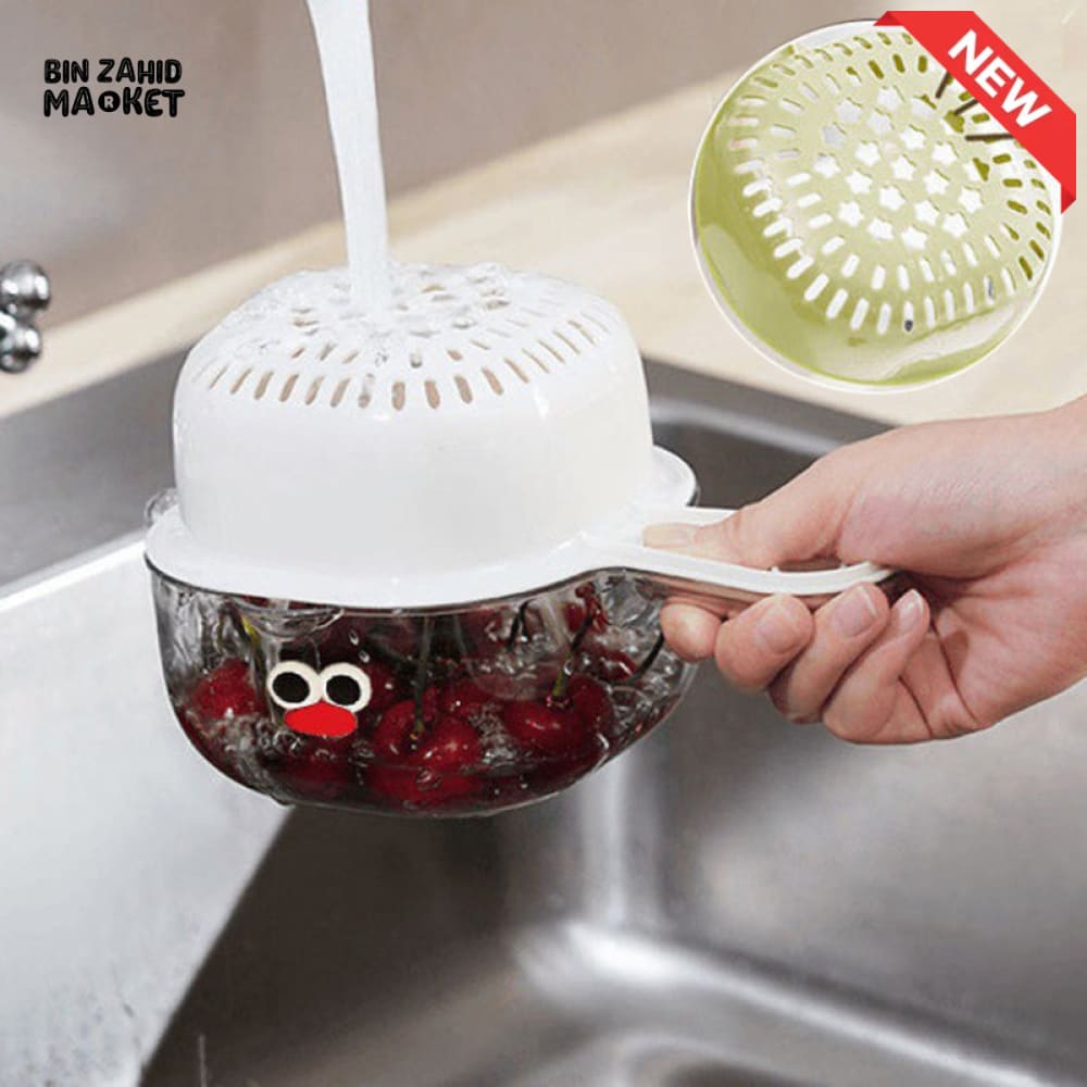 LUXORMOVE DOUBLE LAYER VEGETABLE & FRUIT BASKET – 2 IN 1 THICKENED DRAIN FILTER WITH CUTE HANDLE FOR HOME USE