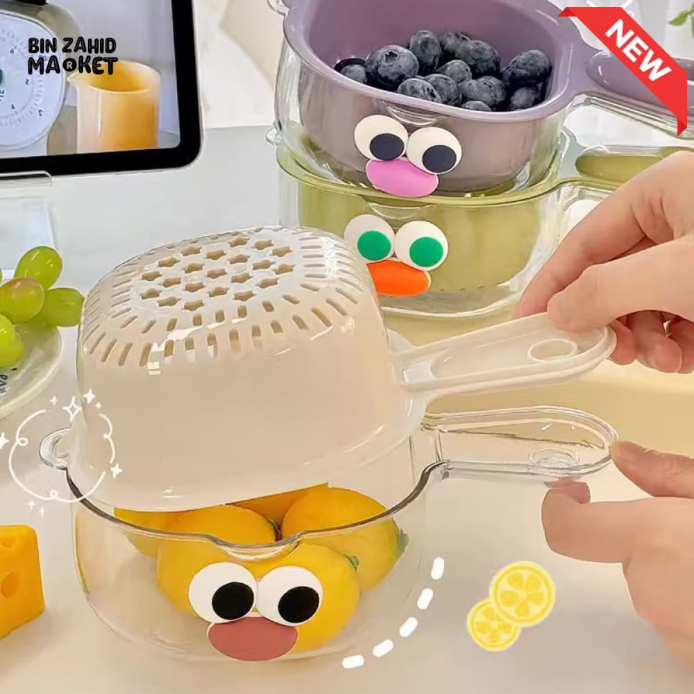 LUXORMOVE DOUBLE LAYER VEGETABLE & FRUIT BASKET – 2 IN 1 THICKENED DRAIN FILTER WITH CUTE HANDLE FOR HOME USE