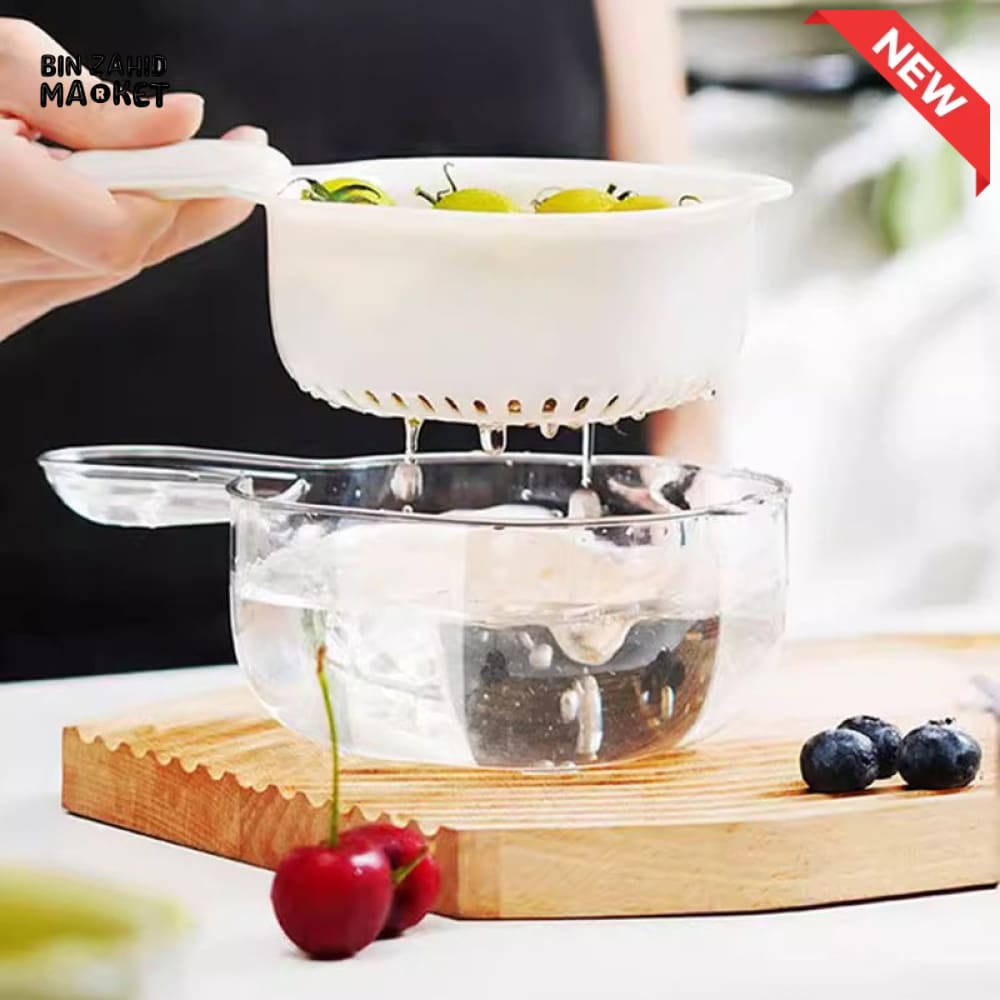 LUXORMOVE DOUBLE LAYER VEGETABLE & FRUIT BASKET – 2 IN 1 THICKENED DRAIN FILTER WITH CUTE HANDLE FOR HOME USE