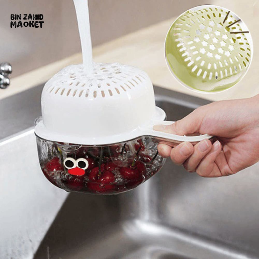 LUXORMOVE DOUBLE LAYER VEGETABLE & FRUIT BASKET – 2 IN 1 THICKENED DRAIN FILTER WITH CUTE HANDLE FOR HOME USE