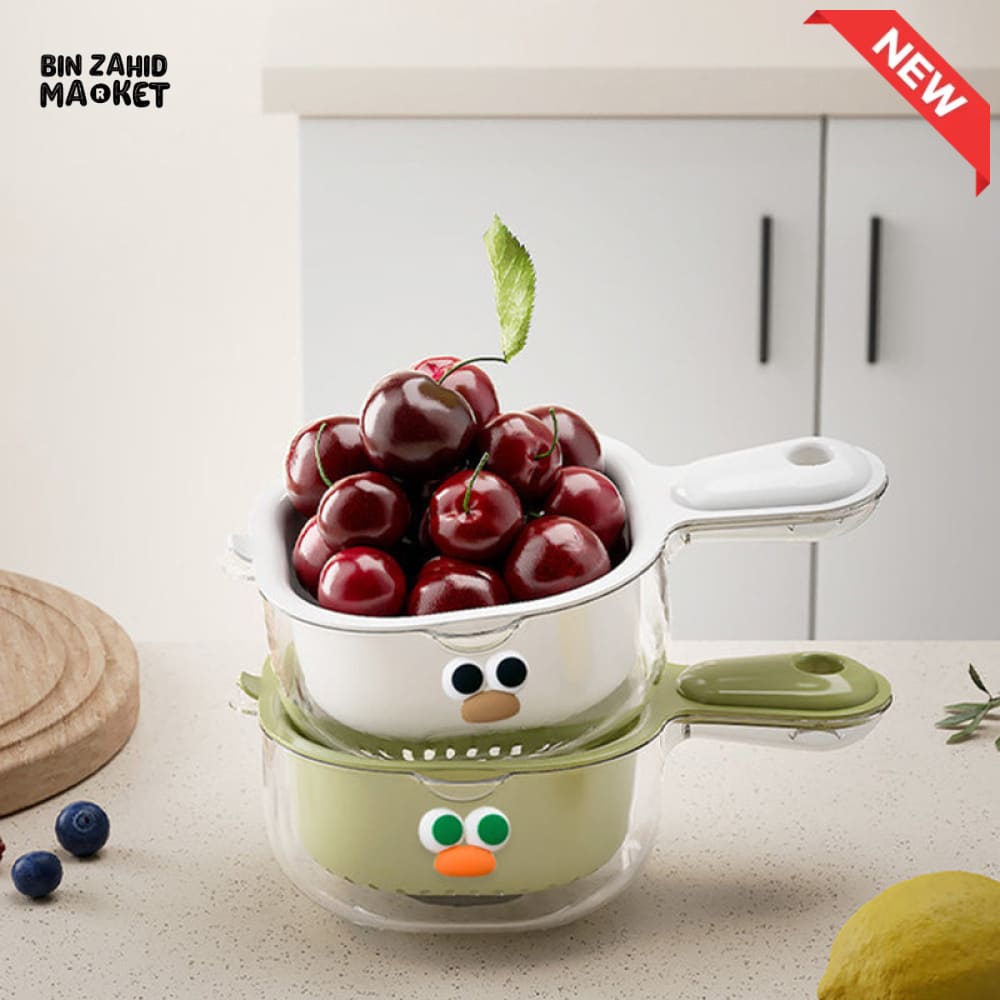 LUXORMOVE DOUBLE LAYER VEGETABLE & FRUIT BASKET – 2 IN 1 THICKENED DRAIN FILTER WITH CUTE HANDLE FOR HOME USE
