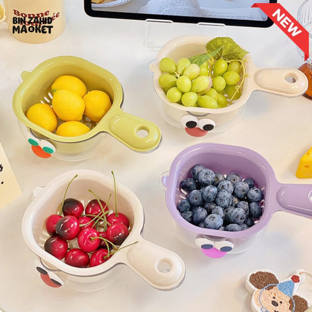 LUXORMOVE DOUBLE LAYER VEGETABLE & FRUIT BASKET – 2 IN 1 THICKENED DRAIN FILTER WITH CUTE HANDLE FOR HOME USE