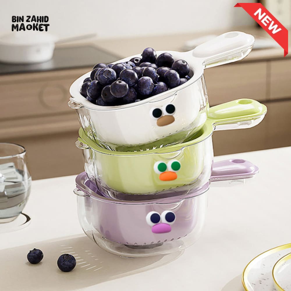 LUXORMOVE DOUBLE LAYER VEGETABLE & FRUIT BASKET – 2 IN 1 THICKENED DRAIN FILTER WITH CUTE HANDLE FOR HOME USE