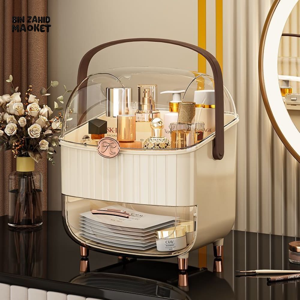 LUXORMOVE DUSTPROOF DESKTOP MAKEUP ORGANIZER WITH LID & DRAWERS – SKINCARE & COSMETIC STORAGE BOX