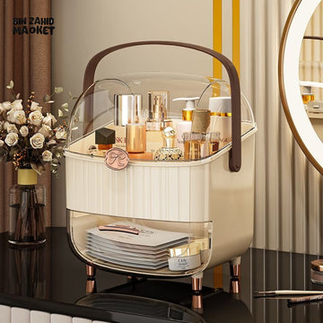 LUXORMOVE DUSTPROOF DESKTOP MAKEUP ORGANIZER WITH LID & DRAWERS – SKINCARE & COSMETIC STORAGE BOX