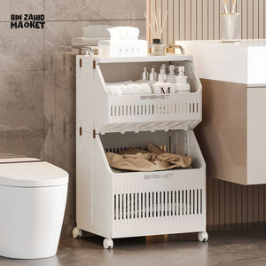 LUXORMOVE FOLDABLE LAUNDRY HAMPER – SPACE-SAVING STANDING BASKET WITH SORTER RACK - 3 LAYERS