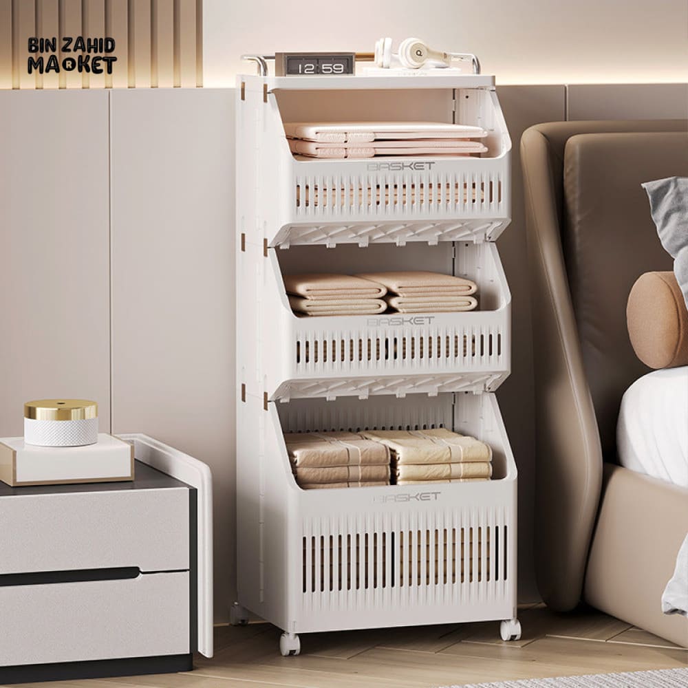 LUXORMOVE FOLDABLE LAUNDRY HAMPER – SPACE-SAVING STANDING BASKET WITH SORTER RACK - 4 LAYERS