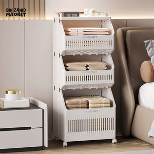 LUXORMOVE FOLDABLE LAUNDRY HAMPER – SPACE-SAVING STANDING BASKET WITH SORTER RACK - 4 LAYERS