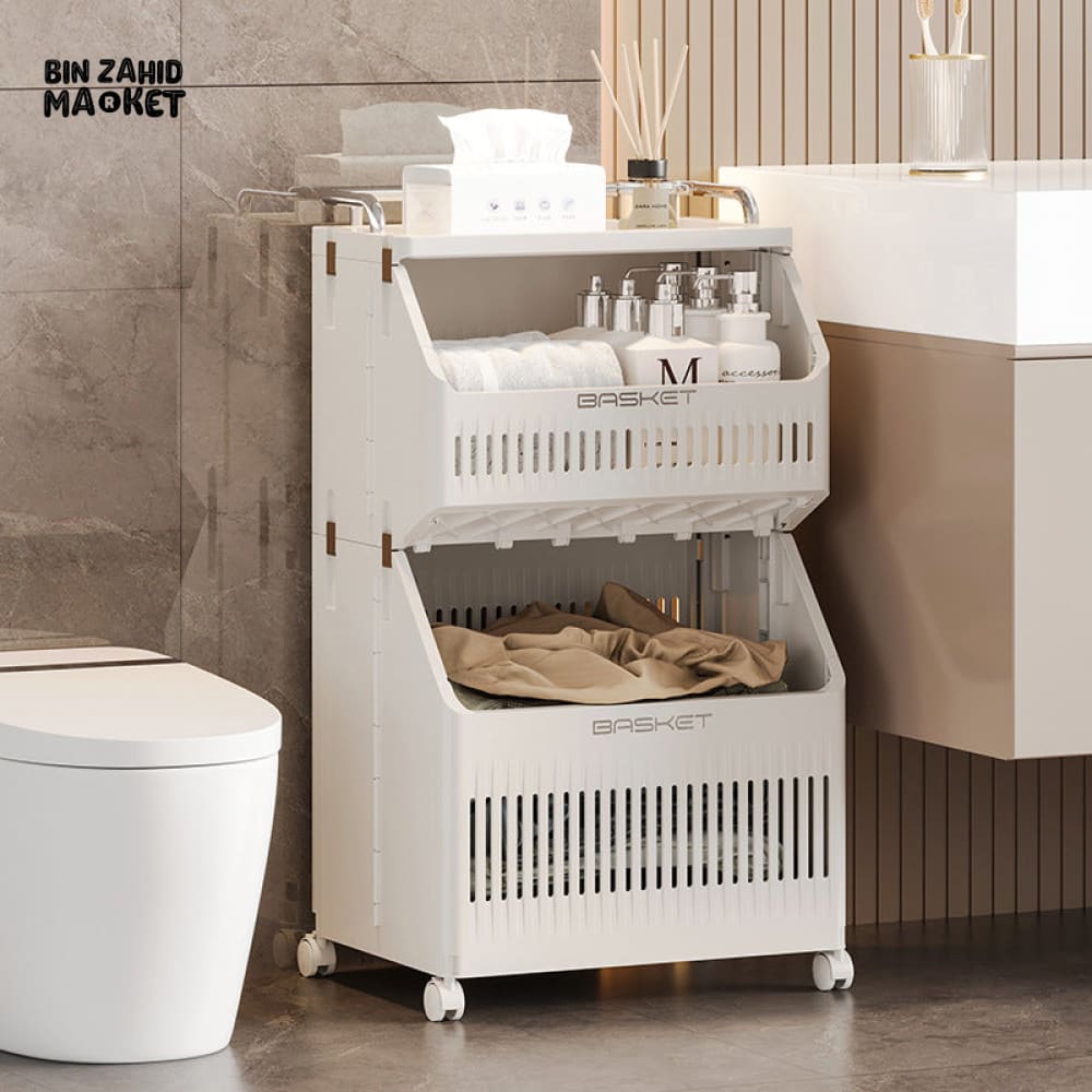 LUXORMOVE FOLDABLE LAUNDRY HAMPER – SPACE-SAVING STANDING BASKET WITH SORTER RACK - 4 LAYERS